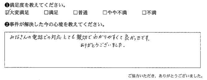 みなさんの電話での対応とても親切でわかりやすくて良かったです