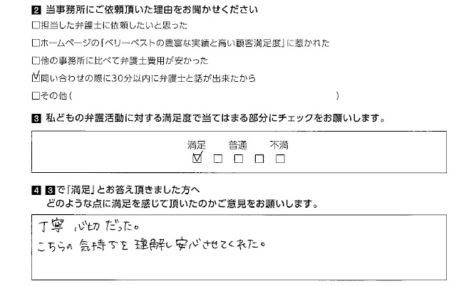 気持ちを理解し安心させてくれた