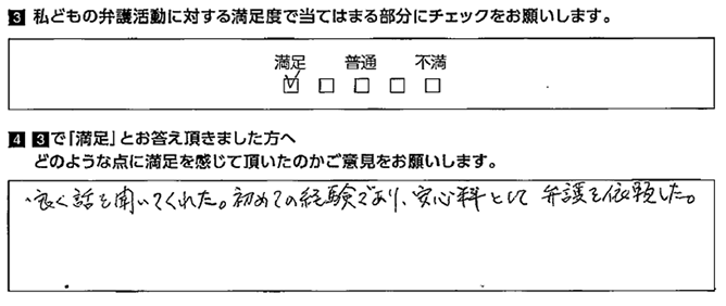 良く話を聞いてくれ安心できました。